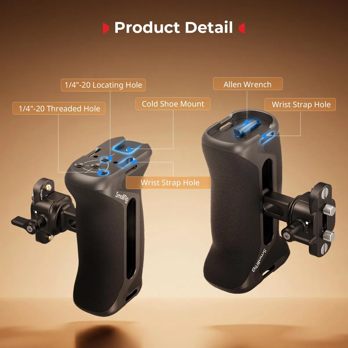 SMALLRIG Aluminum Camera Side Handle with NATO Clamp, Universal Ergonomic Side Handgrip with Bulit-in 1/4"-20 Locating Hole, Strap Hole, Cold Shoe, 36mm Vertical Adjustment, NATO Rail Included - 5952