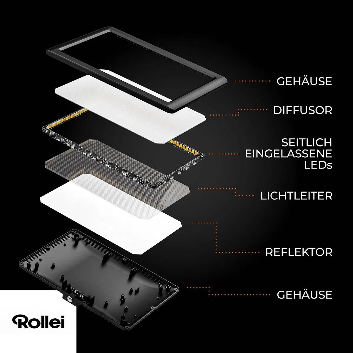 Rollei Lumis Key-Light, lampa wideo LED ze statywem stołowym z pilotem zdalnego sterowania na kablu do oświetlania streamów wideo i konferencji 28555 czarna