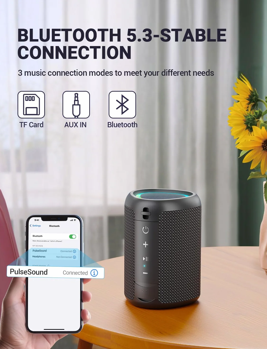UOHHBOE Przenośny głośnik 15W Bluetooth bezprzewodowy BT5, 3 mocne głośniki z oświetleniem TWS 2500mAh 30m Odległość IPX5 AUX TF Card Wieczory Imprezy Plener Podróże