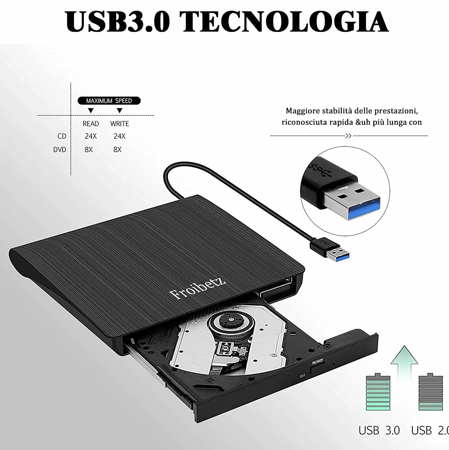 Zewnętrzna nagrywarka DVD CD CD CD USB 3.0 DVD-R CD-RW przenośny czytnik kart Ultra Slim zewnętrzny dysk z systemem Mac/OS/XP/Win10/Win7/Win8 (czarny)