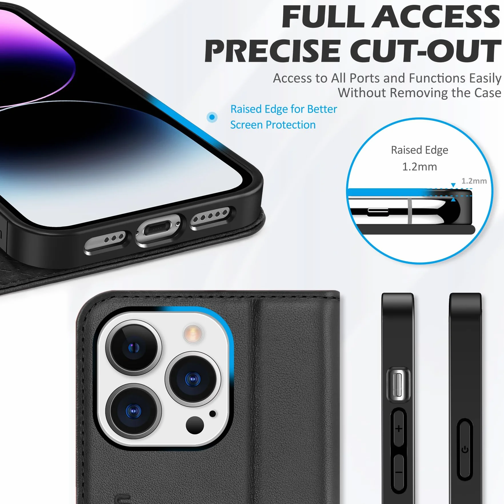 SHIELDON Etui do iPhone 14 Pro 5G, skórzane magnetyczne RFID, odporne etui TPU czarne