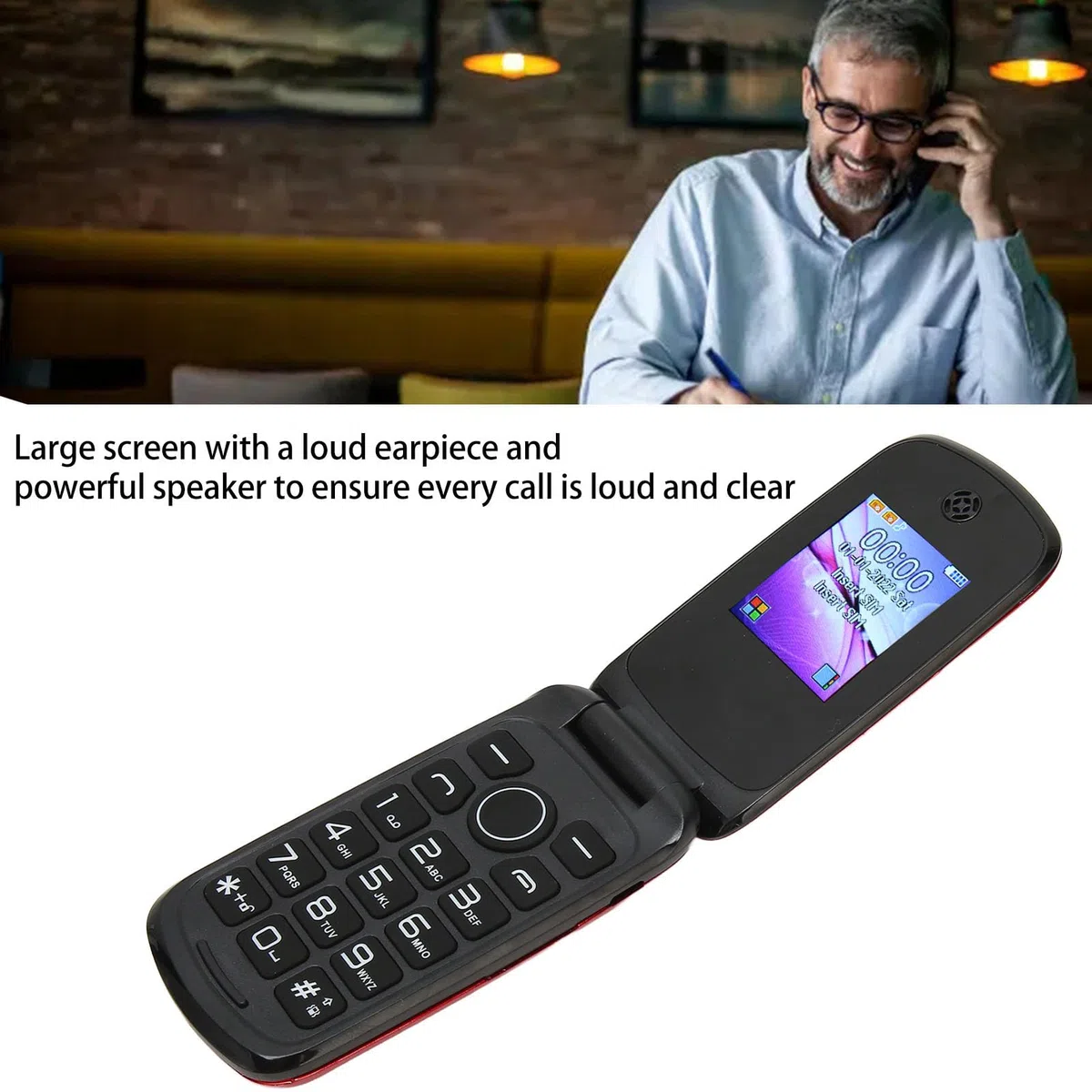 Telefon z klapką na Dwie Karty SIM z Kolorowym Ekranem 1,77 Cala, Mocnym Głośnikiem, baterią 1200 MAh, funkcją SOS, Dużymi Klawiszami i Diodami LED (Czerwony)