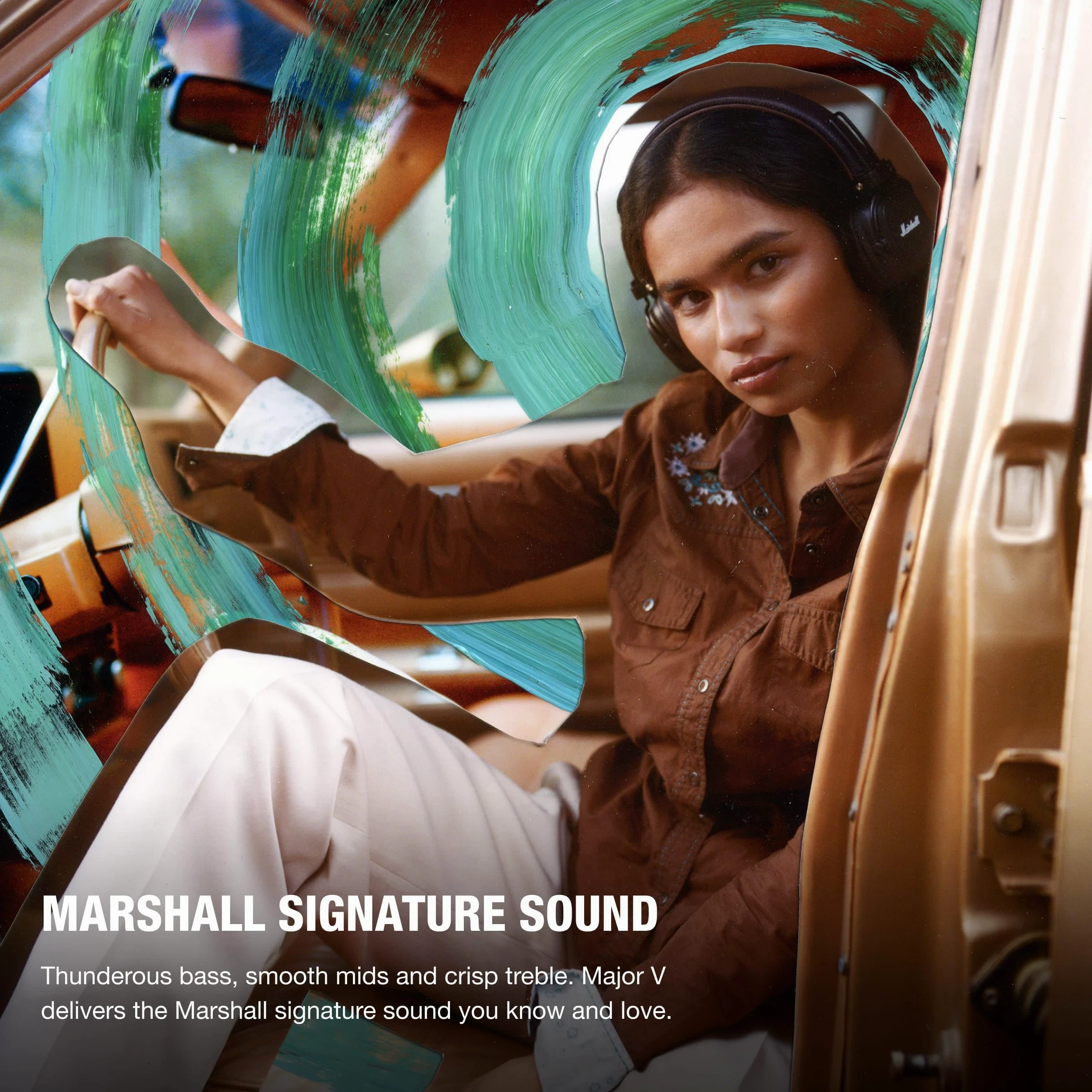 Marshall Major V bezprzewodowe słuchawki Bluetooth, 100 godzin odtwarzania - brązowe, Brązowy