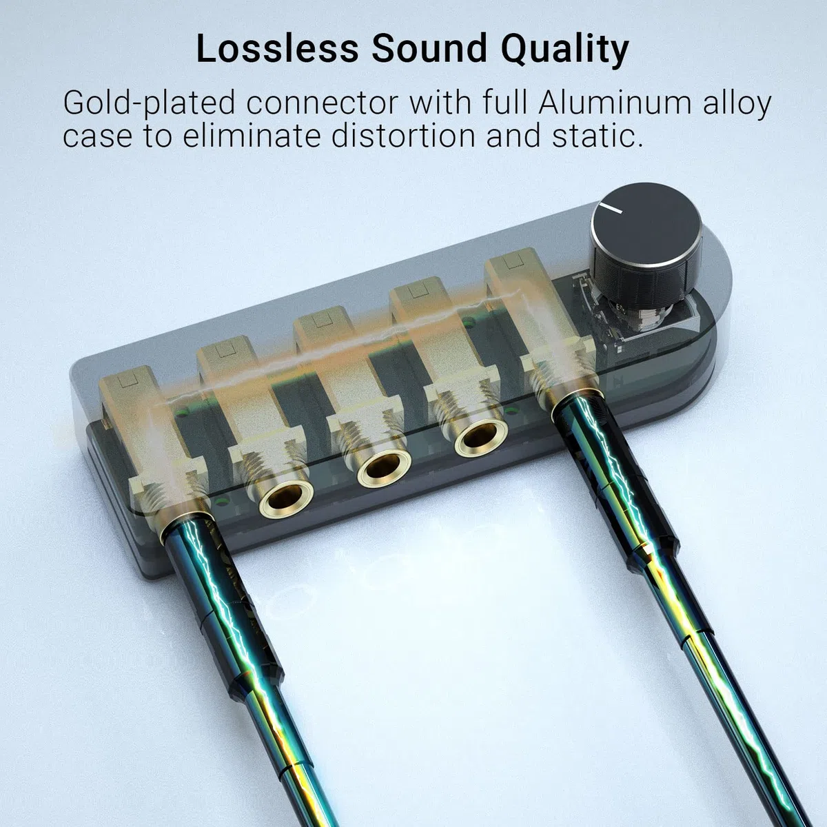 Cubilux Dwukierunkowy Selektor Audio 4-Kanałowy 6.35mm, 1x TRS do 4x TRS Stereo 4-Portowy Przełącznik AUX 1/4" do Głośników, Słuchawek, Subwoofera, Systemu Audio Domowego, Miksera, Wzmacniacza