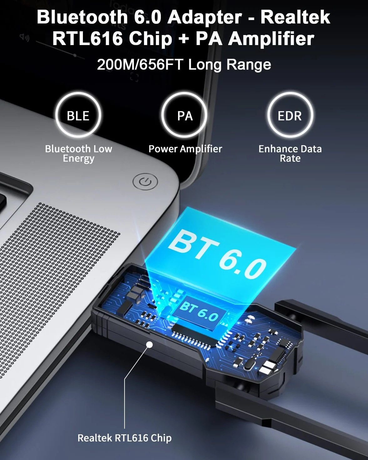 ZEXMTE Adapter Bluetooth 5.4 USB do komputera, EDR i BLE, antena o wysokim wzmocnieniu, 180 m dalekiego zasięgu