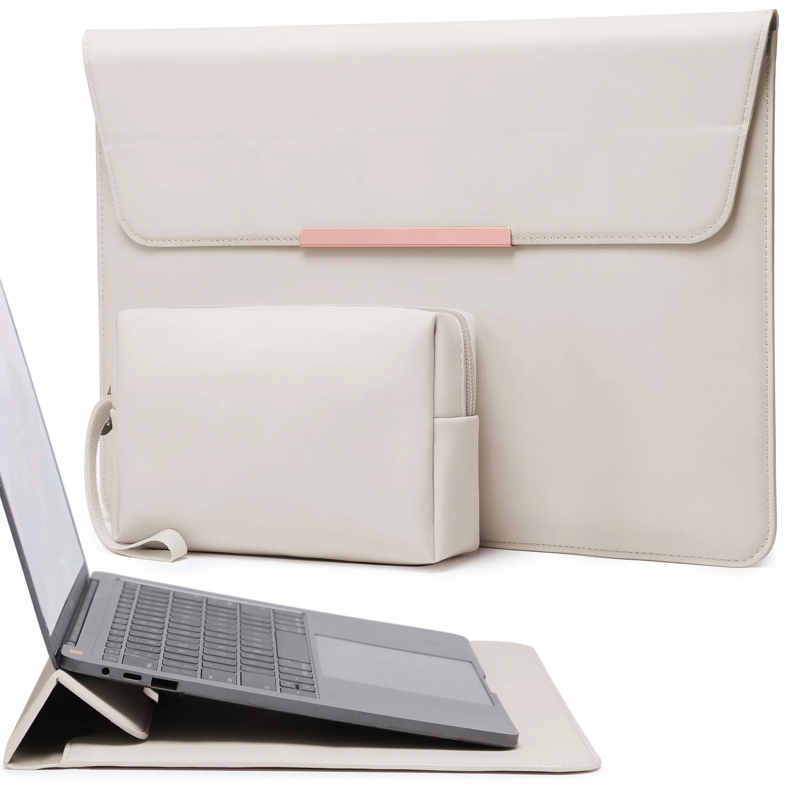 HYZUO 13 Cali Pokrowiec Etui na Laptop z Podstawką do Air 13 M5 A3449 M4 M3 M2 M1 2026-2018, 13" MacBook Neo 2026 A3404, MacBook Pro 13 M2 M1, 13" iPad Pro/Air, Surface Pro, Beżowy(Śmieszek)