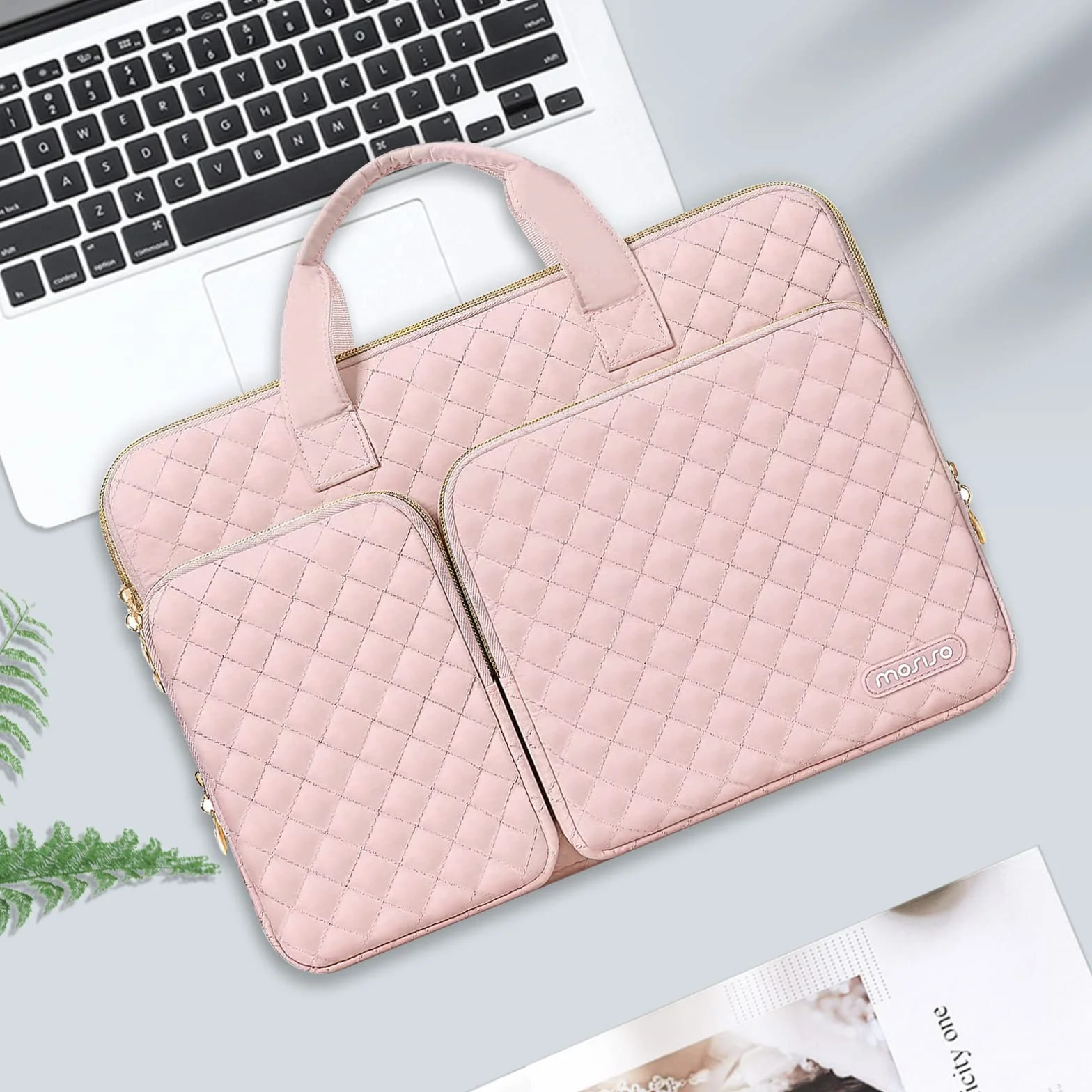 MOSISO Ochronny pokrowiec na laptopa 360, kompatybilny z MacBook Air 33.0 cm M3 M2 M1 2024-2018/Pro 13 M2 M1 2024-2016, Surface Pro 8/7/6/X/5/4/3, kwadratowa pikowana torba z 2 kieszeniami, uchwytem i