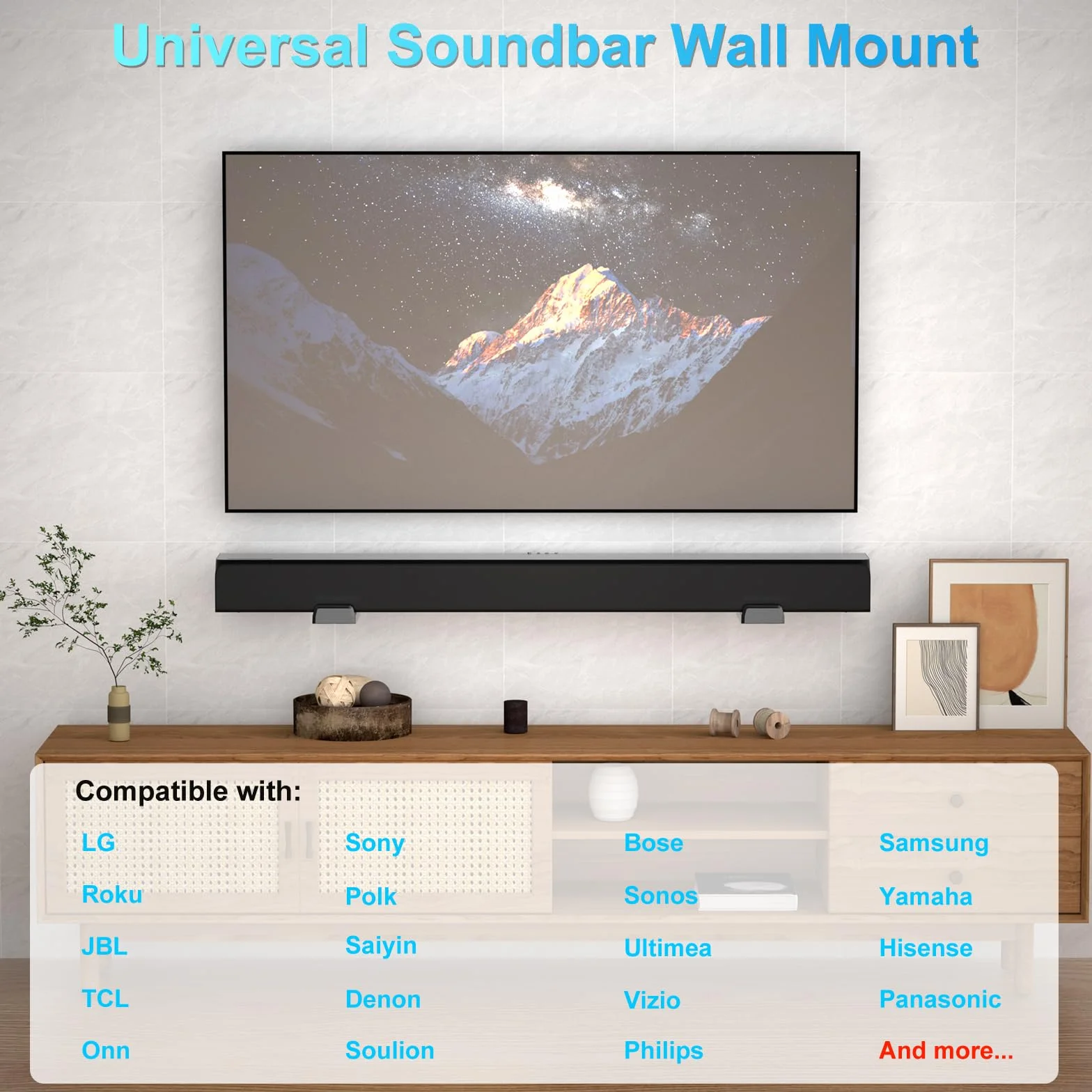 ZUOLACO Uchwyt ścienny soundbar do Samsung, Bose, Vizio, LG, Sony, JBL, Sonos i innych uchwytów pod telewizorem, nośność do 15 kg, regulacja głębokości 9 cm - 16,3 cm, półka soundbar, czarny