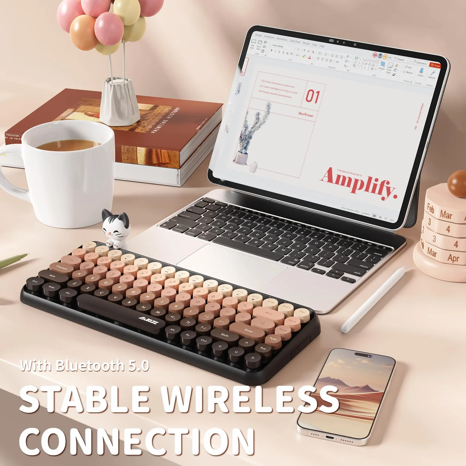 Bezprzewodowa klawiatura Retro Bluetooth 84 klawisze QWERTY Matowa Tekstura Brązowy