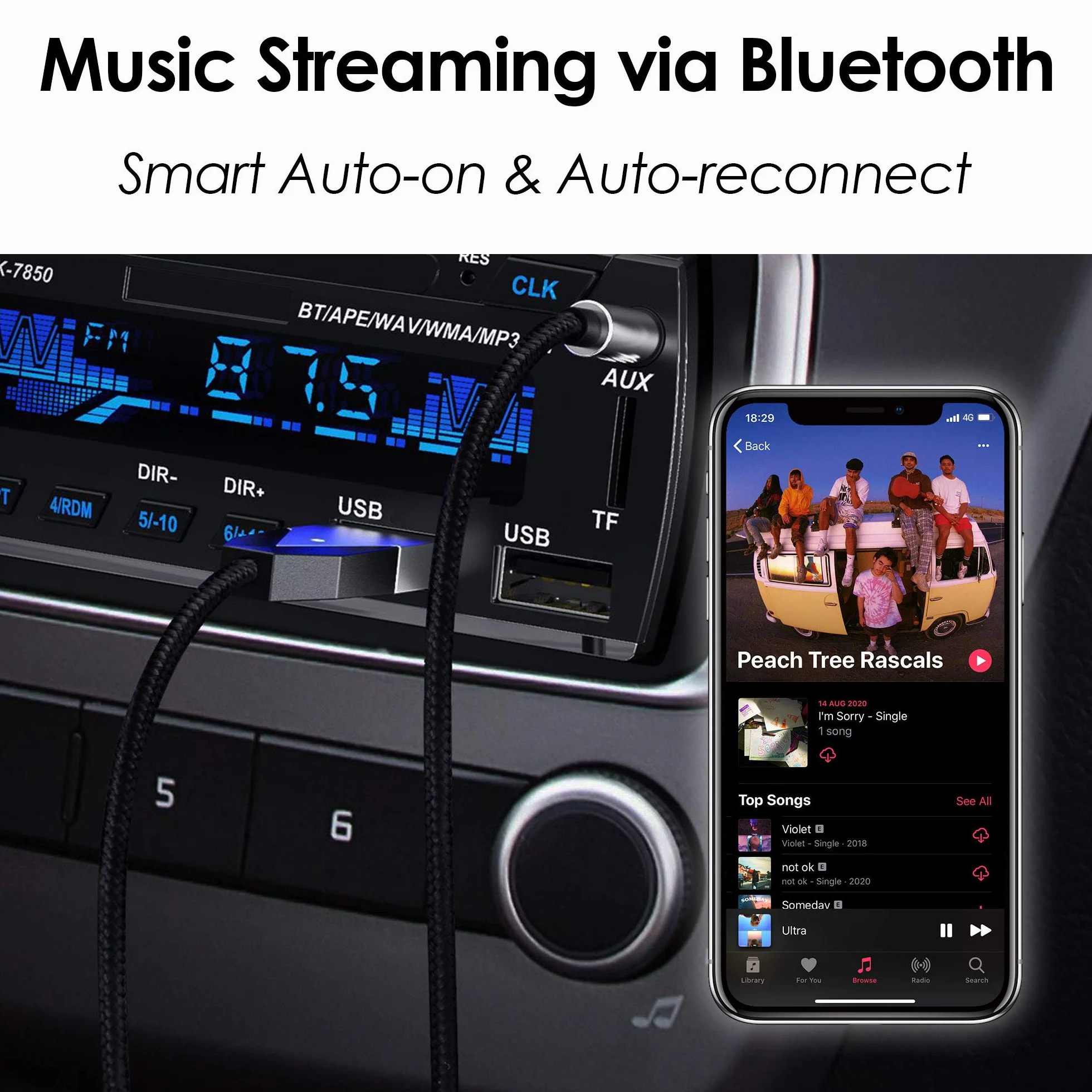 PALOVUE Adapter Bluetooth USB 3,5 mm do samochodu stereo z mikrofonem