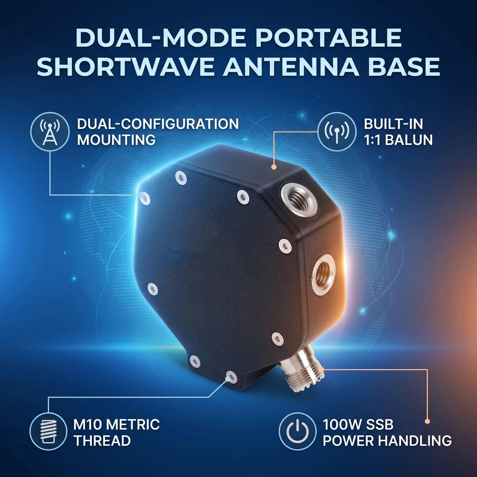 Przenośna Podstawa MA-06 z Balunem 1:1 do Użytku w Terenie | Obsługuje dodatnie V i poziome, gwint M10 i adapter 3/8, kompatybilny z biczem 5,6 m, 100 W SSB, lekki 295 g