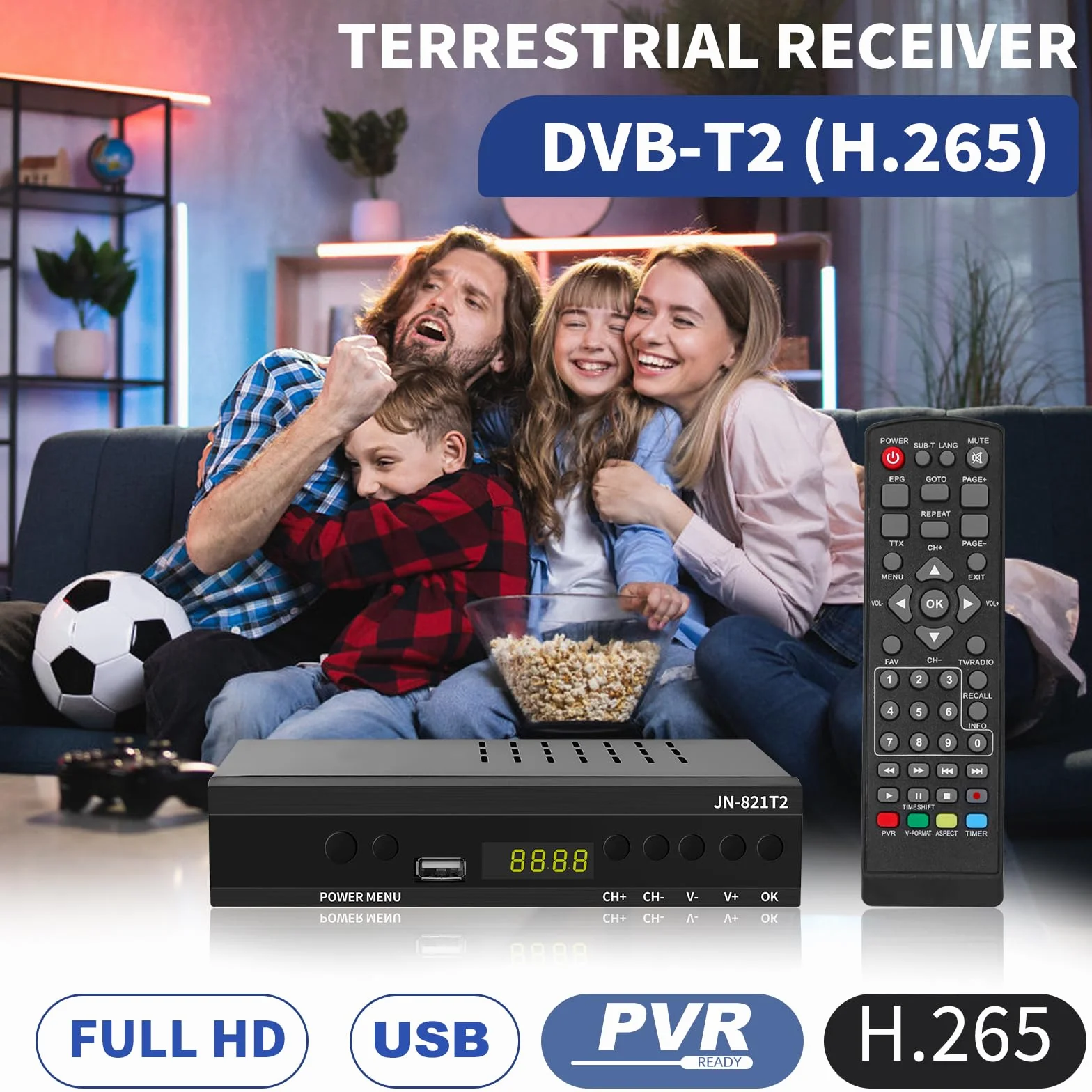 2024 H.265 Hevc Main odbiornik cyfrowy DVB-T2, cyfrowy odbiornik naziemny, telewizor SCART Full HD 1080p, odbiera wszystkie bezpłatne kanały, obsługuje multimedia PVR USB