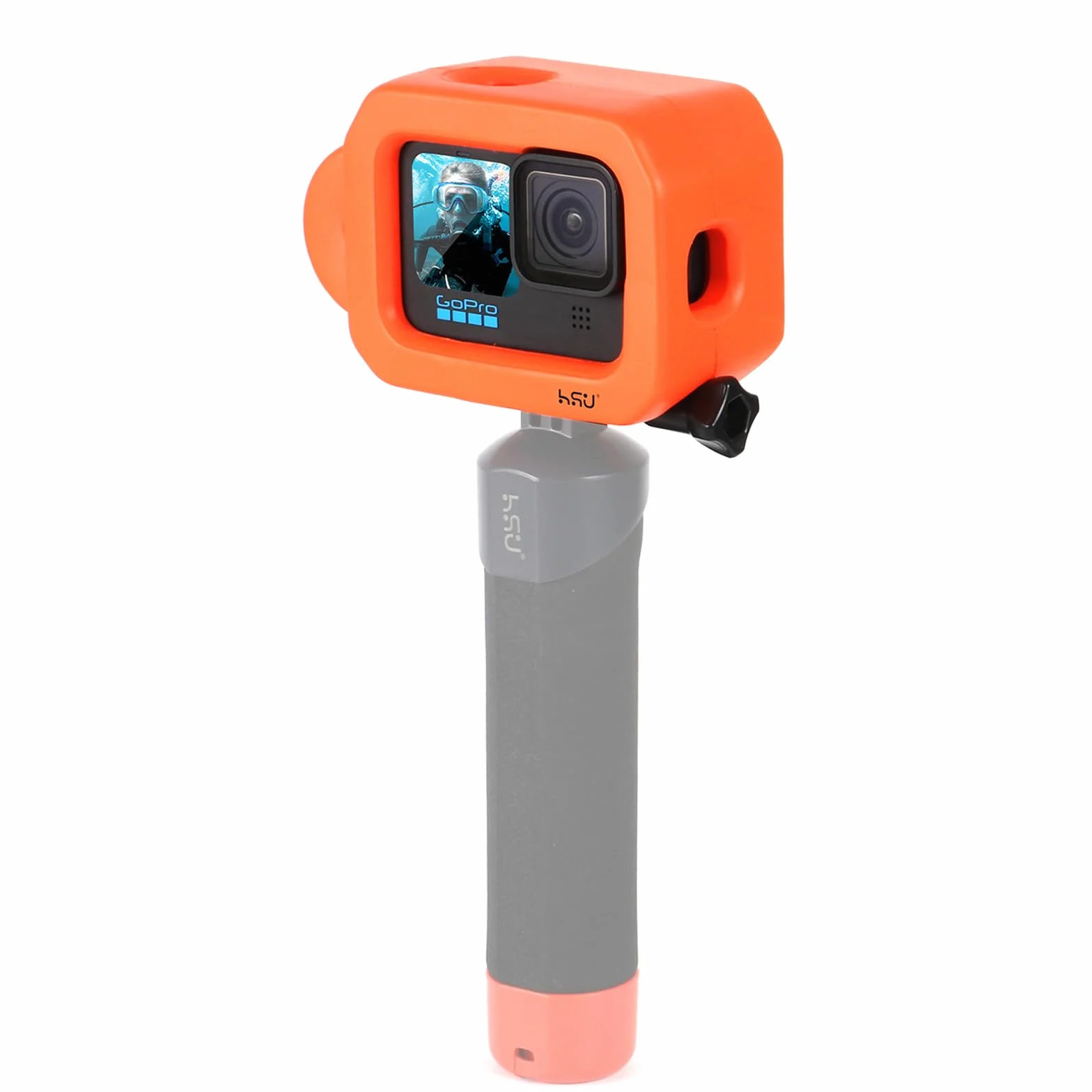 HSU Pływające etui do GoPro Hero 13/12/11/10/9, czarne, pływająca obudowa, akcesoria do sportów wodnych, surfingu, pływania, nurkowania (pomarańczowe)