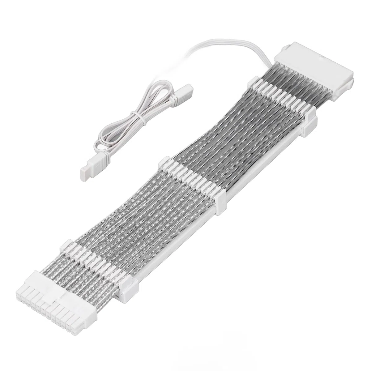 Przedłużacz Zasilania GPU ARGB, Jasny Wielokolorowy Design, Przedłużacz Zasilania 24PIN do 24PIN do Komputerów do Gier, Kolor Biały 60 Cm