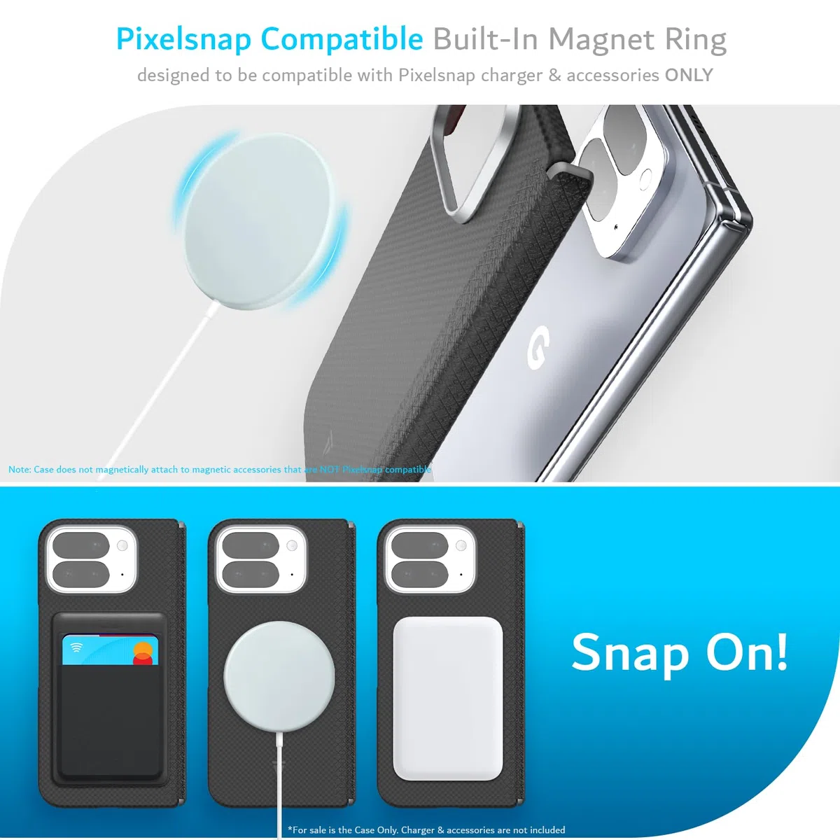 TUDIA Włókno węglowe [kompatybilne z Pixelsnap i MagSafe] do Google Pixel 10 Pro Fold Case (2025) - [włókno aramidowe] ultracienkie, lekkie, ochronne etui ochronne z ochroną zawiasów (matowa czerń)