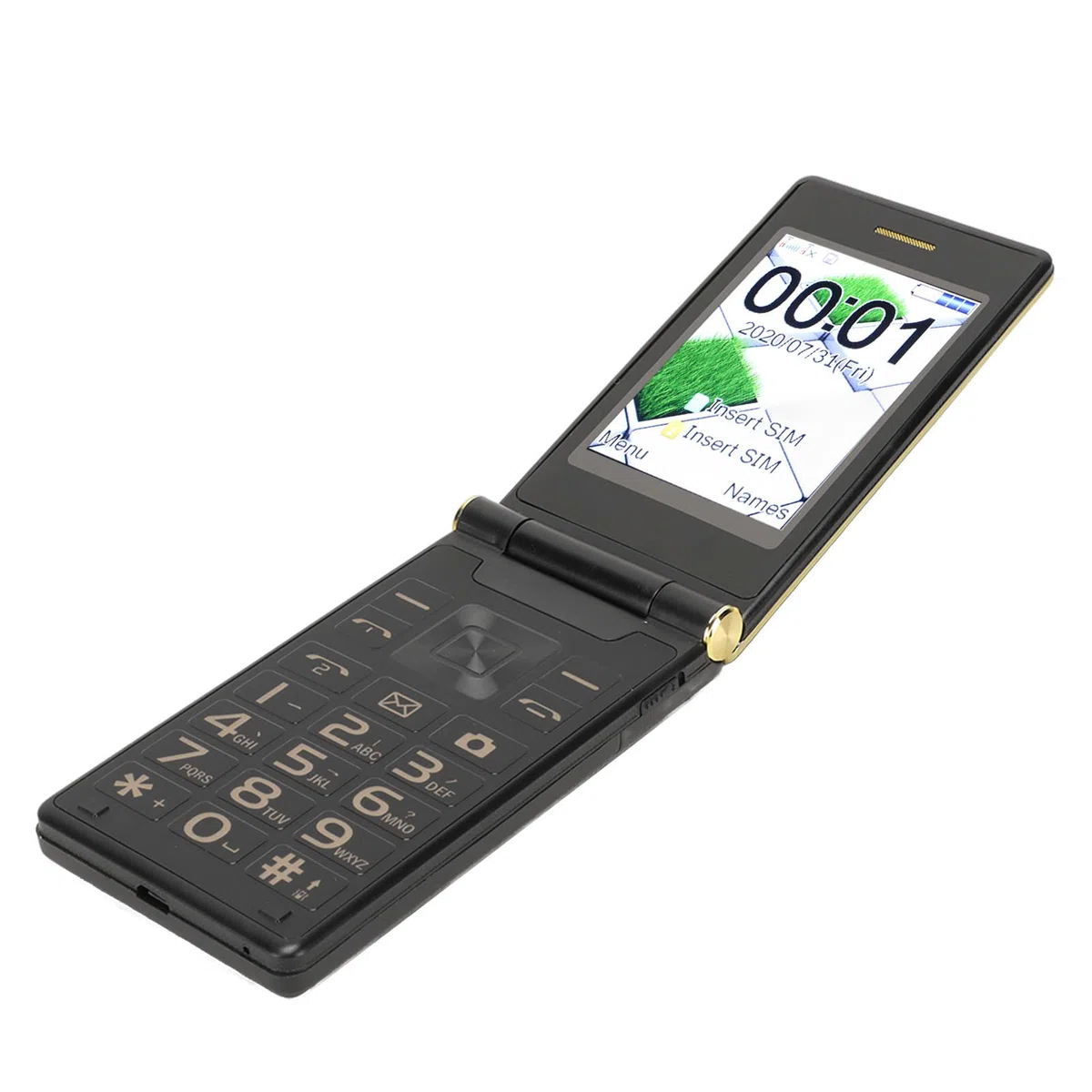 Starszy Telefon z Klapką, Odblokowany Telefon Komórkowy 3G SOS z Dużymi Przyciskami GSM Telefon z Klapką 2.8 Cala LCD i Wystające Przyciski Telefon Komórkowy Jednoprzyciskowe Wybieranie(Złoto)