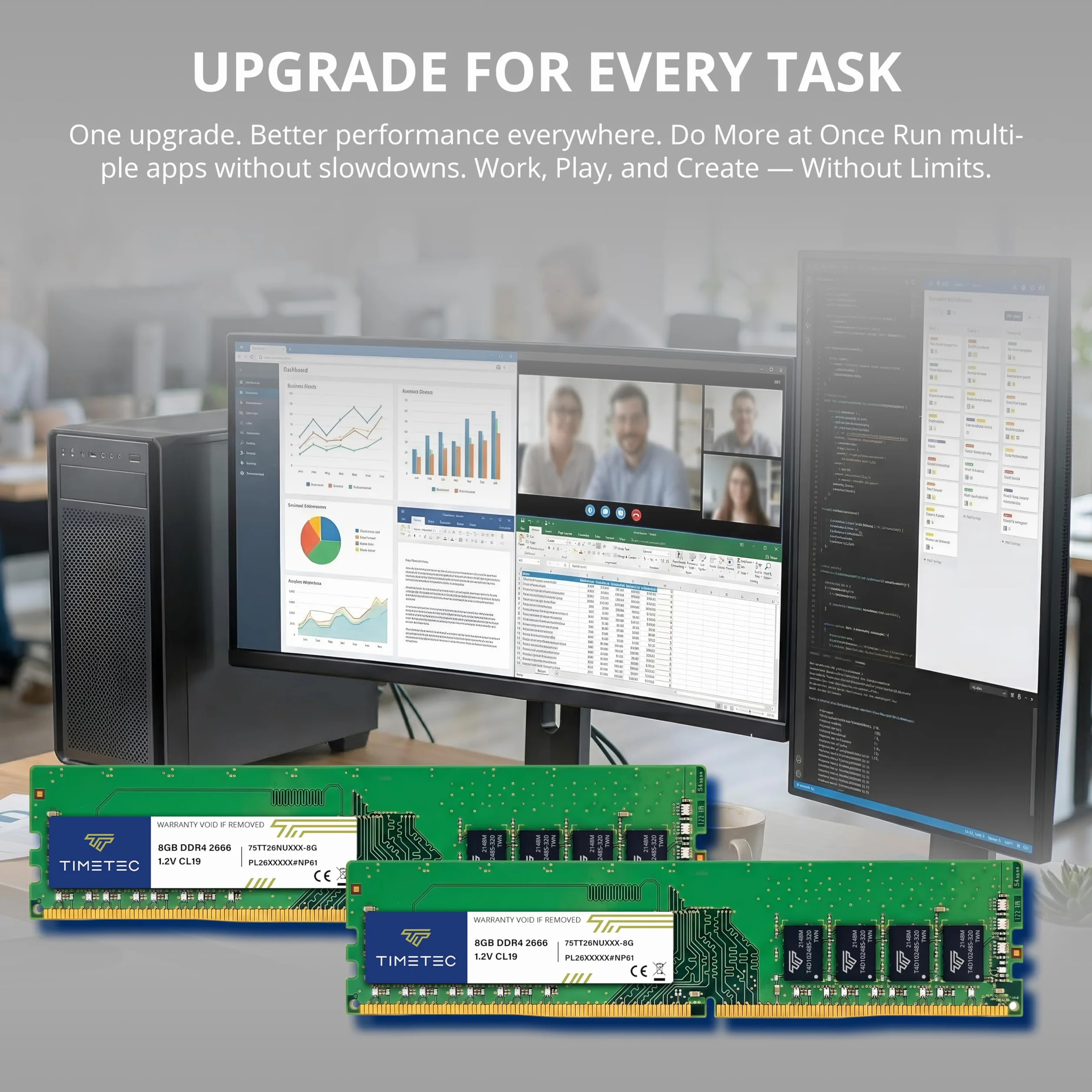 Timetec 8 GB DDR4 2666 MHz PC4-21300 Bez ECC Niebuforowany 1.2 V CL19 1Rx8 Pojedynczy Rang 288 Pin UDIMM Komputer stacjonarny Pamięć RAM Moduł aktualizacji (8 GB)