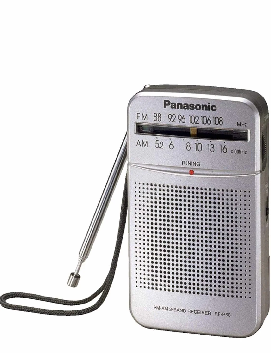Panasonic RF-P50 kieszonkowe radio FM/AM z tunerem cyfrowym (łatwe i stabilne strojenie, duża skala z pokrętłem, głośnik 5.7cm, na baterie), srebrne