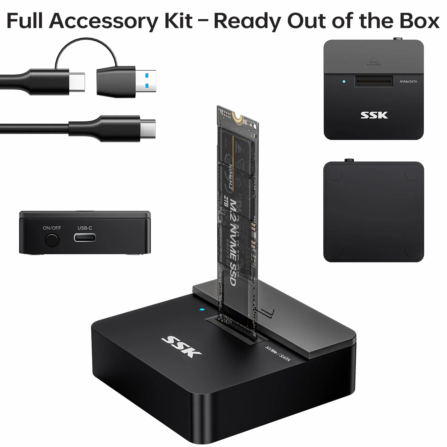 SSK Adapter M.2 NVMe i SATA SSD na USB, stacja dokująca M.2 10 Gb/s, obudowa SSD USB 3.2 Gen 2, czytnik M.2 do dysku SSD M/B+M w rozmiarze 22110/2230/2242/2260/2280