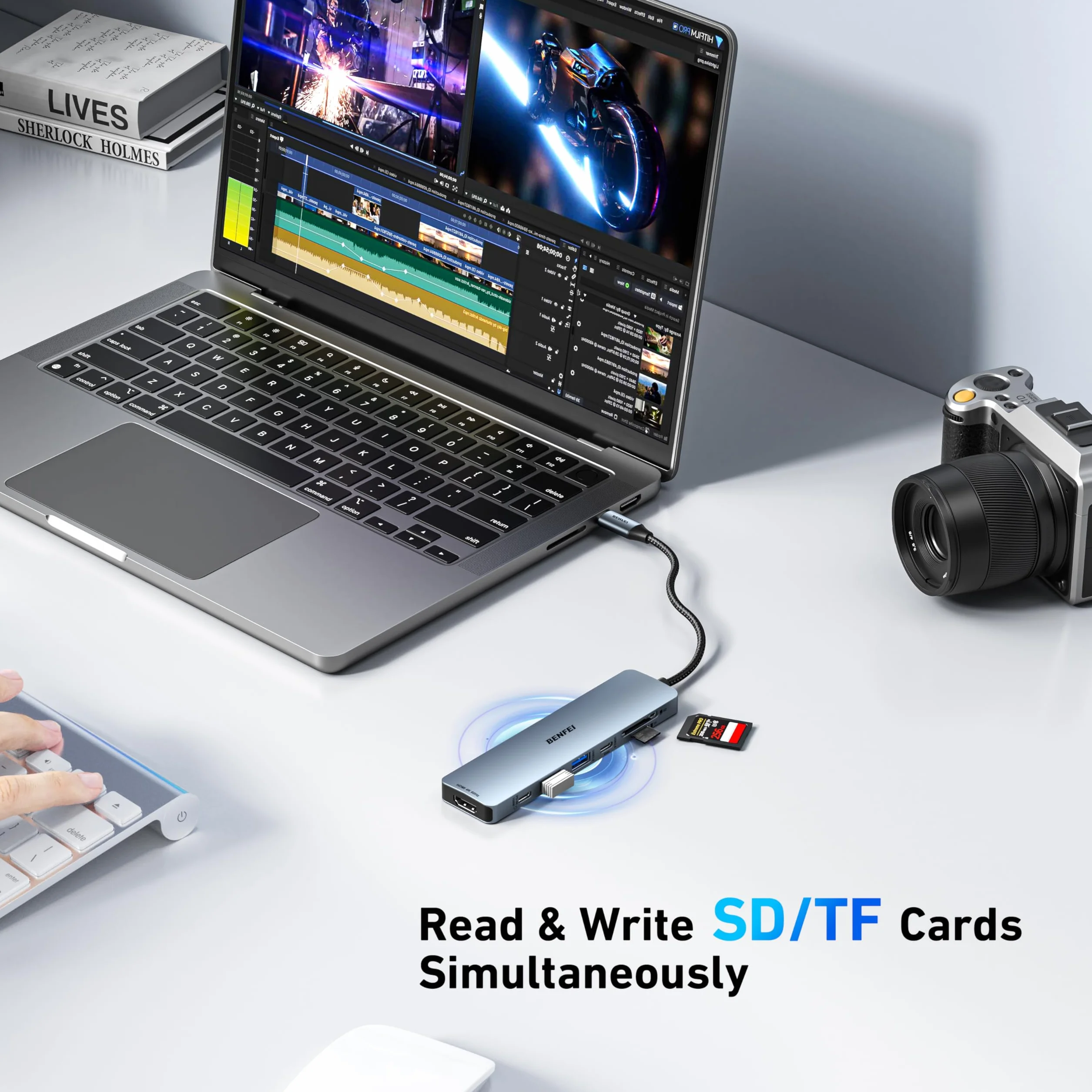 BENFEI Hub USB C 7w1 z HDMI (4K@60Hz), 2 USB-A, 1 USB-C do transmisji danych, ładowanie 100W, czytnik kart SD/TF, silikonowy kabel nieplączący się kompatybilny z MacBookiem Pro/Air, iPadem Pro, iMacem
