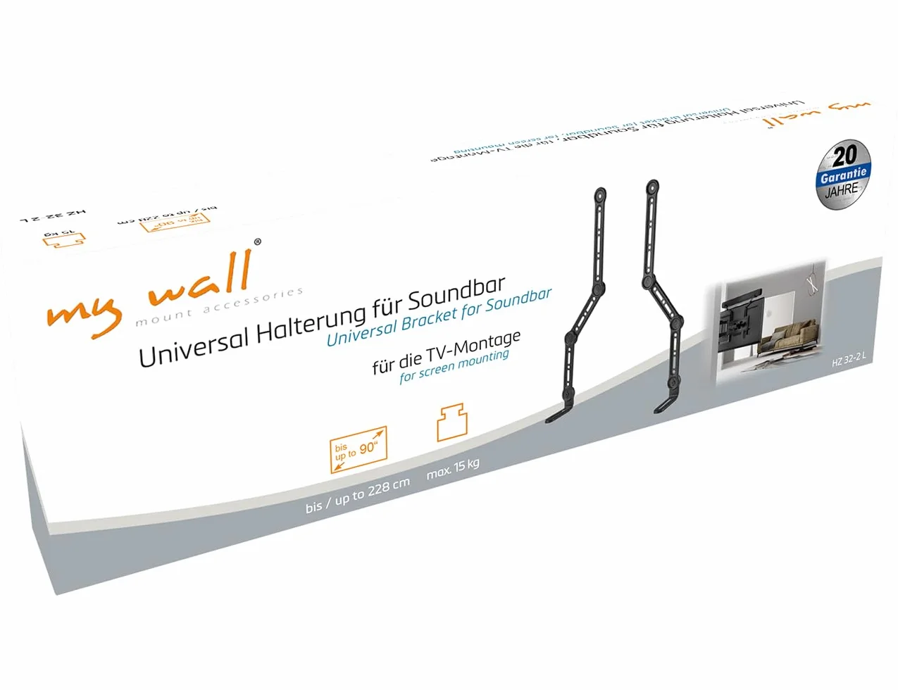 Uniwersalny uchwyt na soundbar HZ32-2L do ekranów do 90 cali, pochylany i wychylny, obciążenie 15 kg, VESA
