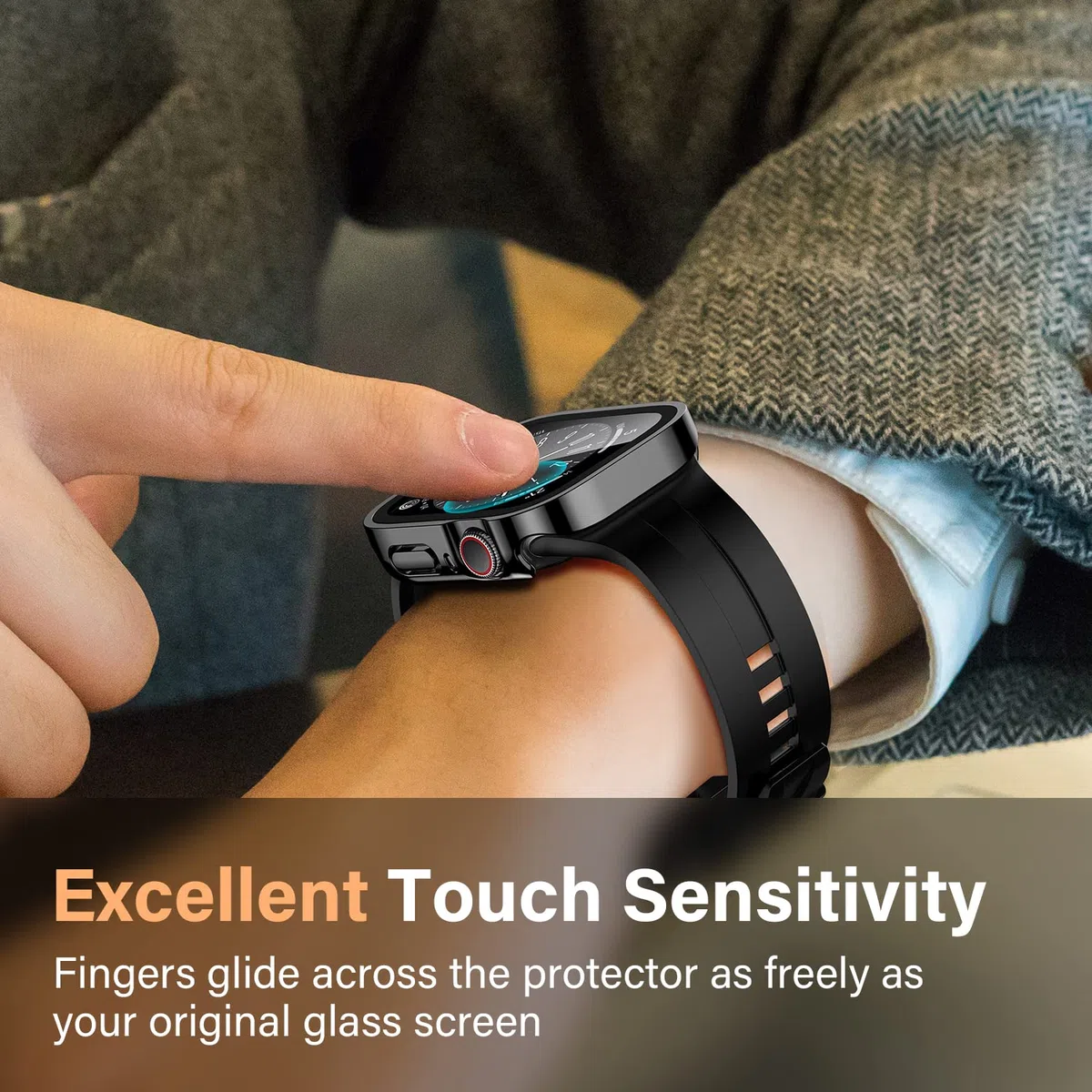 Amizee Etui kompatybilne z Apple Watch Series 8/7, 45 mm, z wbudowanym zabezpieczeniem ekranu, niezwykle cienkie, twarde, z poliwęglanu (PC), prosta krawędź, 2 szt., czarne
