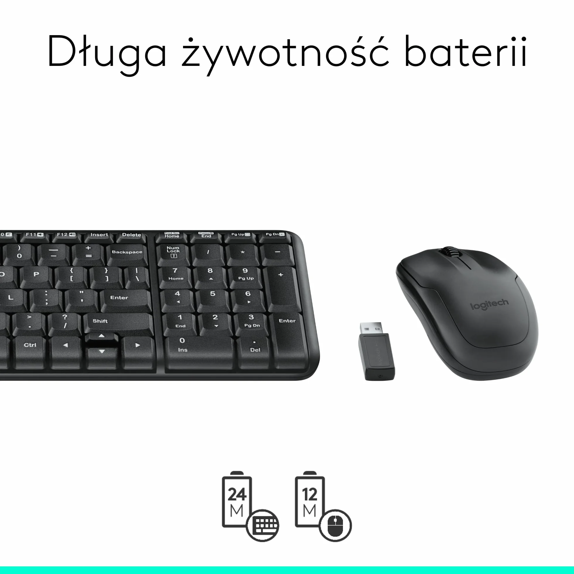 Logitech MK220 Compact Combo klawiatura i mysz 2,4 GHz USB Unifying QWERTY US Intl Czarny