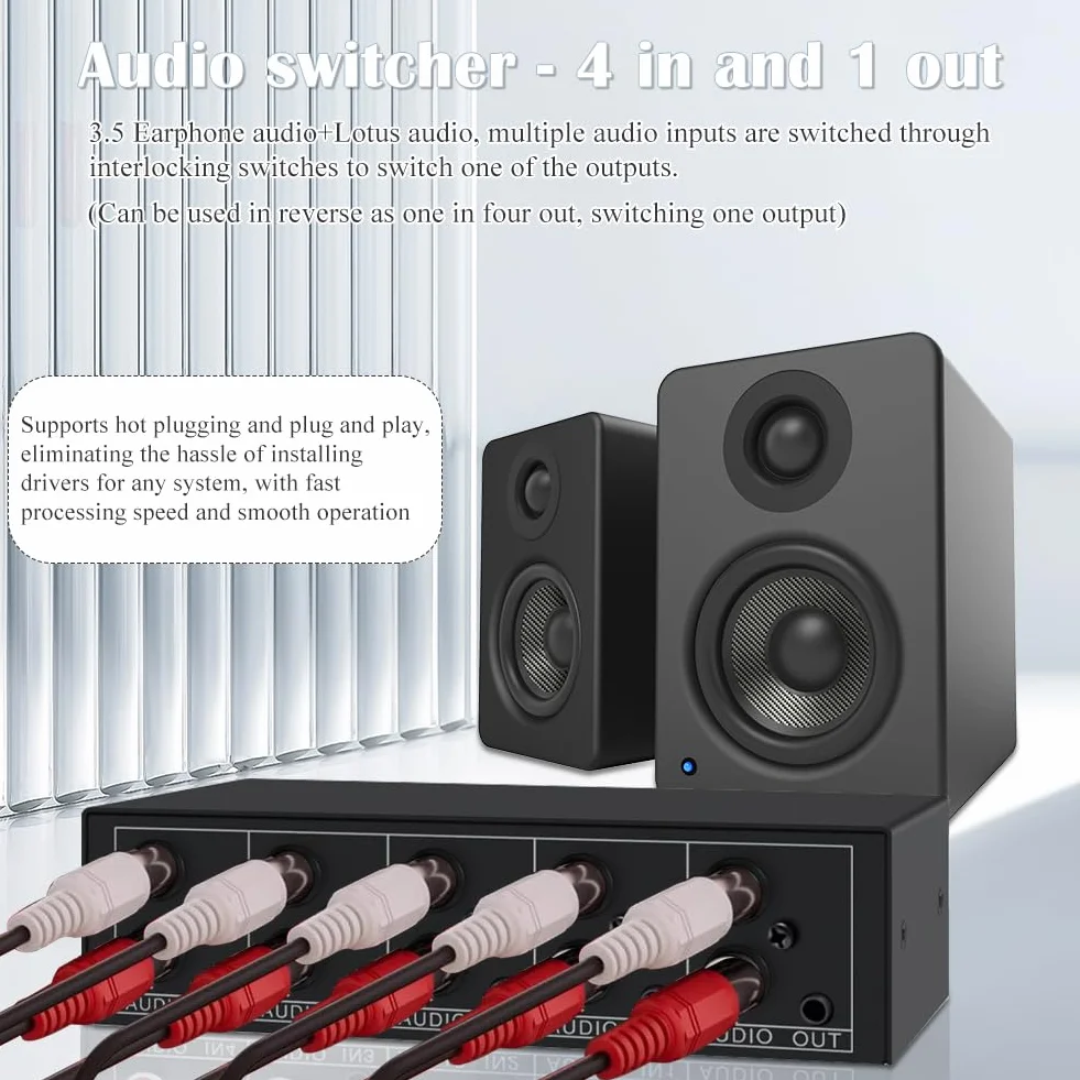 Audio Switch 4 w 1 cinch rozdzielacz przełącznik AUX 3,5 mm pasywny stereo do słuchawek TV PC RCA