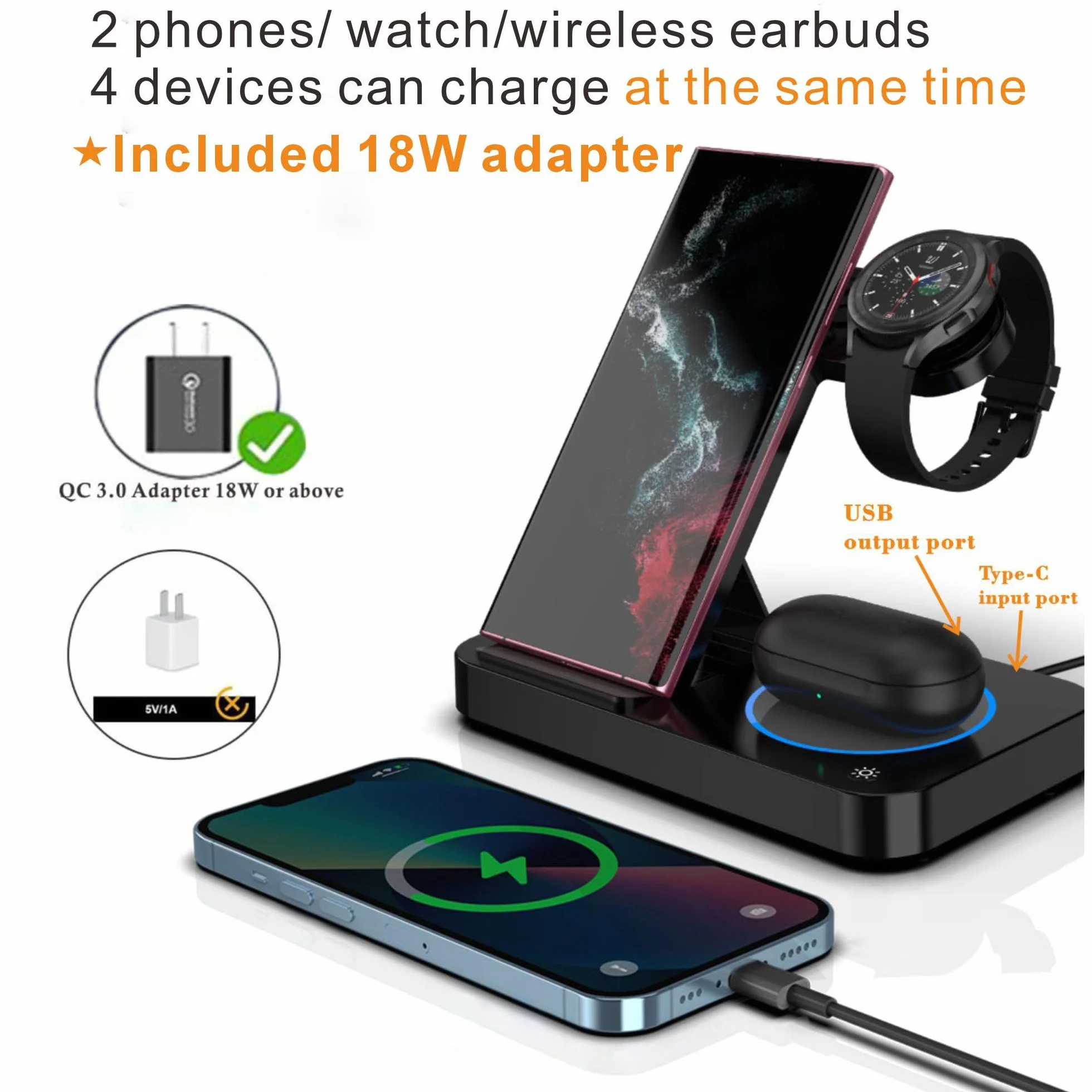 Bezprzewodowa stacja ładująca 3 w 1 do Samsung Galaxy S25 S24 Ultra S23 S22 Note 20 Z Fold 7/6 Watch 8 7 6 5 Buds czarna