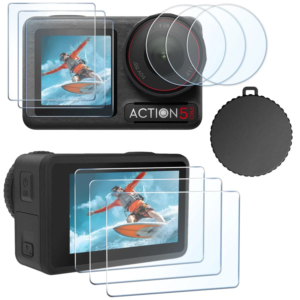 FiTSTILL [10 szt. ochraniaczy ekranu LCD z silikonową osłoną obiektywu do DJI Osmo Action 5 Pro, akcesoria do kamer akcji Osmo Action 5 Pro, twardość Ultra HD 9H