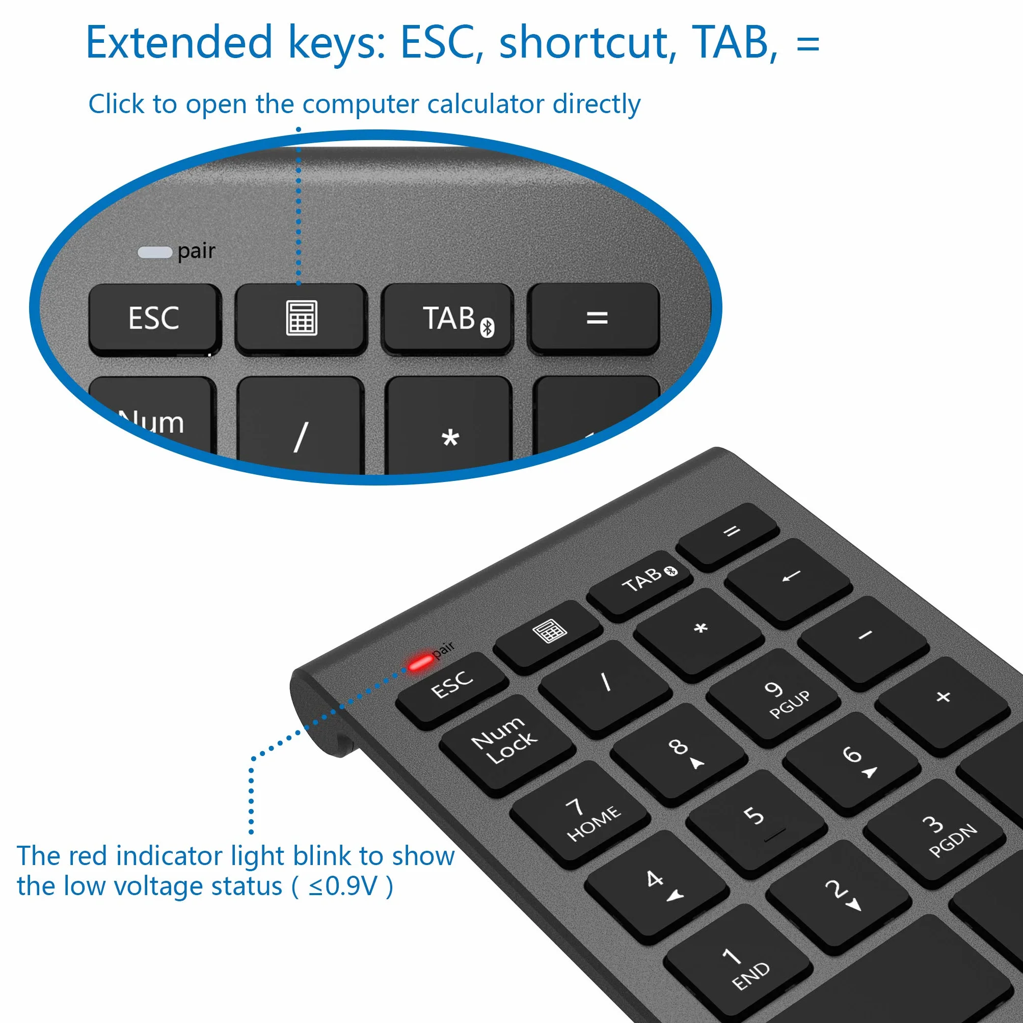 Cateck Klawiatura numeryczna Bluetooth, przenośna, bezprzewodowa, Bluetooth, 22 klawisze, klawiatura numeryczna z wieloma skrótami do komputera, notebooka, laptopa, komputera stacjonarnego, tabletu
