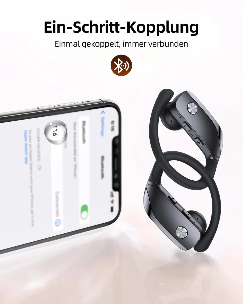 Sportowe słuchawki douszne Bluetooth, bezprzewodowe słuchawki douszne z odtwarzaniem 80 h, podwójny wyświetlacz LED, haczyk na ucho z mikrofonem, dźwięk stereo, łatwe sterowanie przyciskiem, sportowe