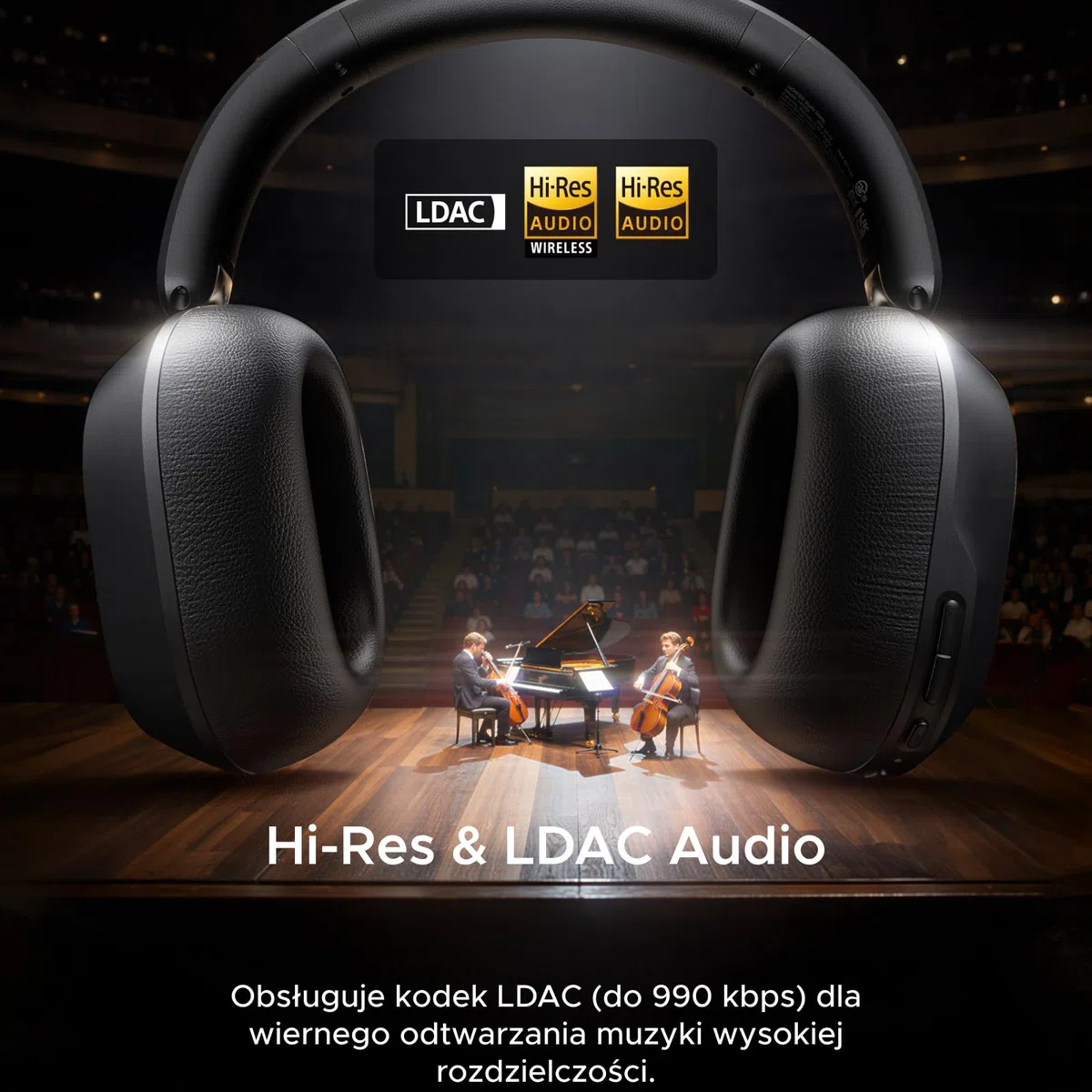UGREEN HiTune Max5s Bluetooth Over Ear z -45 dB Hybrid-ANC | bezprzewodowe bluetooth z LDAC, Hi-Res Podwójne złoto i LDAC, 112h baterii, 5-mikrofon AI-ClearCall, Lekka konstrukcja