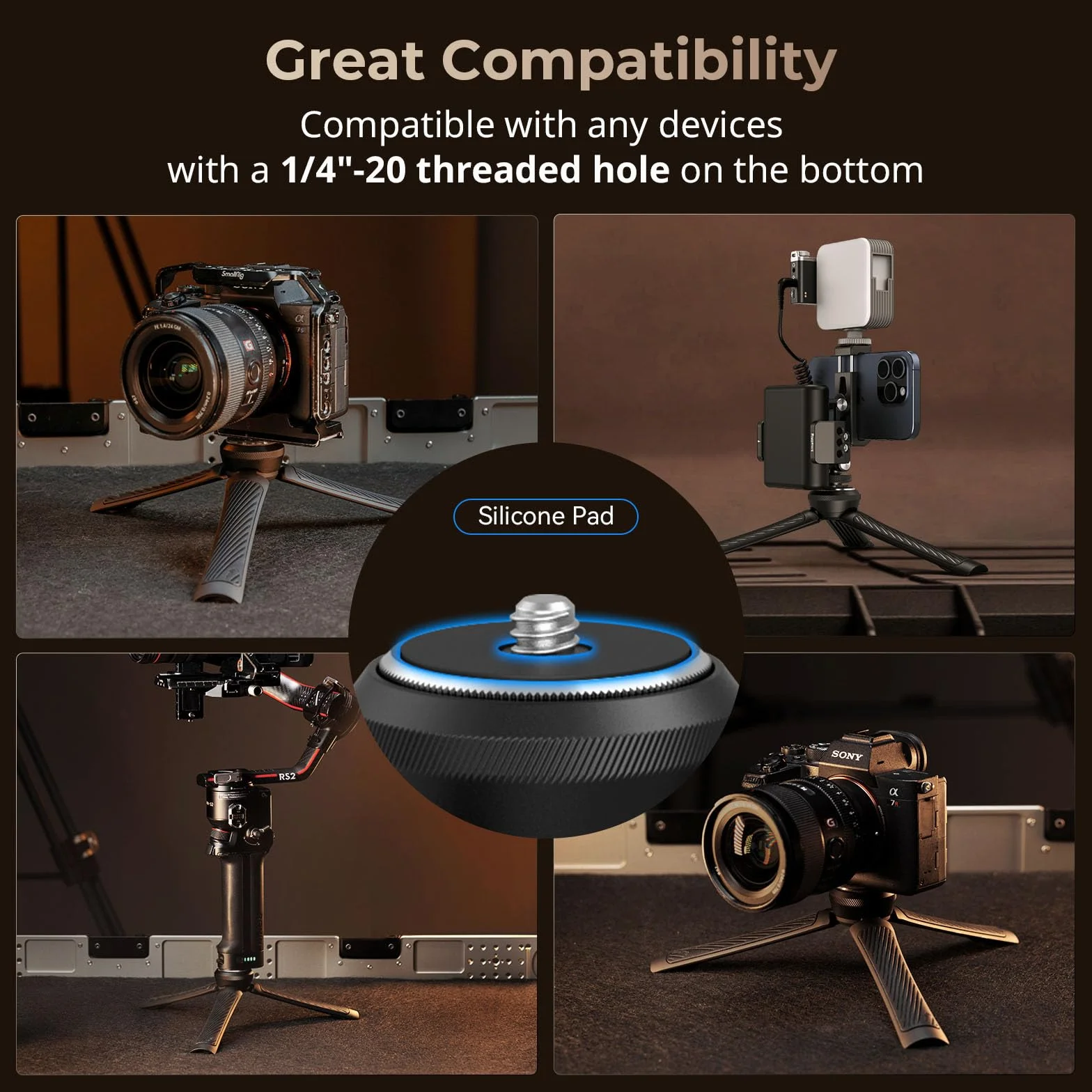SMALLRIG Mini Quick Release Tripod Statyw Mini z Szybkozłączką, Uniwersalnie Kompatybilny z Mocowaniem śrubowym 1/4"-20 do Stabilizatorów, Kamery, Klatki - 4117