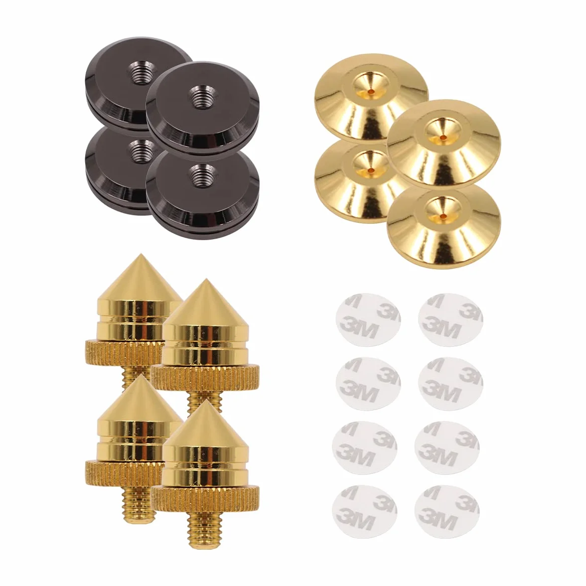4 Zestaw Kolców Głośnikowych Stojaki Głośnikowe CD Audio Subwoofer Wzmacniacz Gramofon Izolacja Nóżki Stożkowe Izolator Wstrząsoodporny Bezśladowy z Dwustronnym Klejem