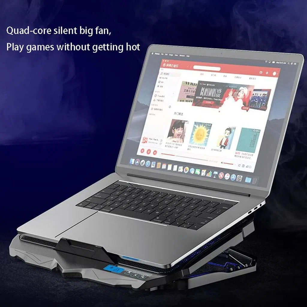 Podstawka Chłodząca Stabilny Podkładka Chłodząca Do Laptopa Z 2 Regulowanymi Wysokościami, Czterema Wentylatorami I Portami USB Odpowiednia Laptopów 12"-17" Cichy Biurko