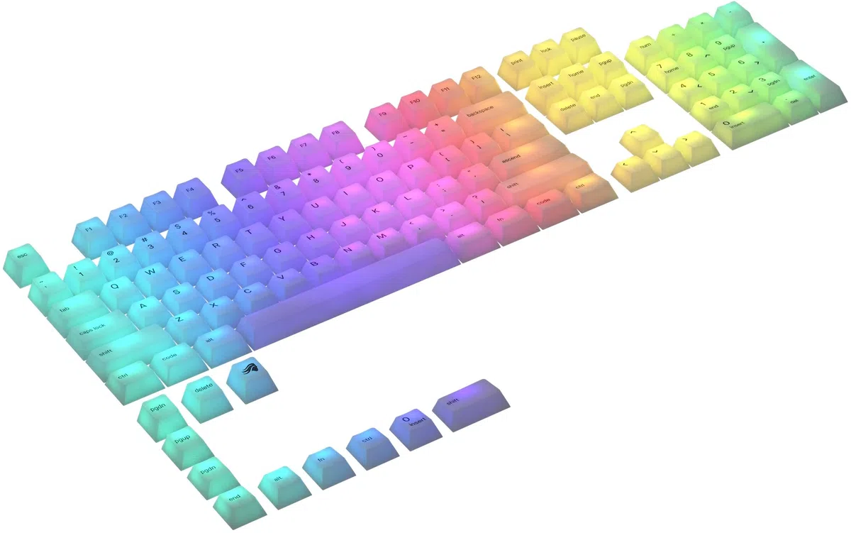 Glorious Gaming 115 klawiszy Polychroma RGB – przezroczyste, zapewniające maksymalny efekt RGB, Cherry, wytrzymały poliwęglan, oryginalny krój, świetna akustyka, układ US – polichromia
