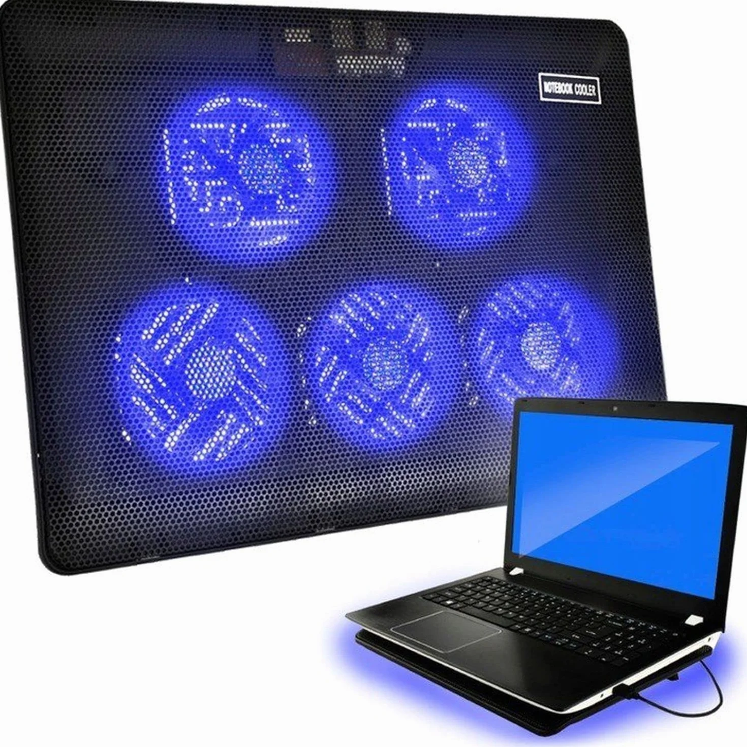 Retoo Podkładka chłodząca do laptopa z 5 wentylatorami LED 12-15", chroni przed przegrzaniem, podkładka chłodząca do notebooka, PS3, PS4, PS5, Xbox One, chłodnica do laptopa, czarna