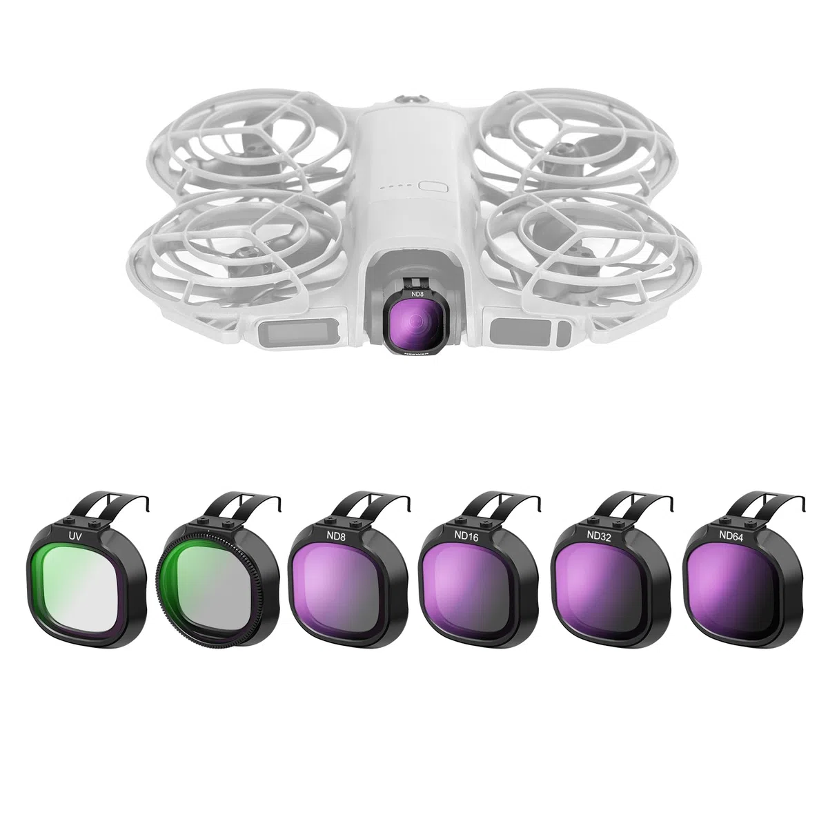 NEEWER Zestaw filtrów UV + CPL + ND kompatybilny tylko z DJI NEO 2, 6-pak zatrzaskowych obiektywów do aparatu drona, zestaw akcesoriów o neutralnej gęstości (ND8/16/32/64), polaryzator kołowy, FL-N71