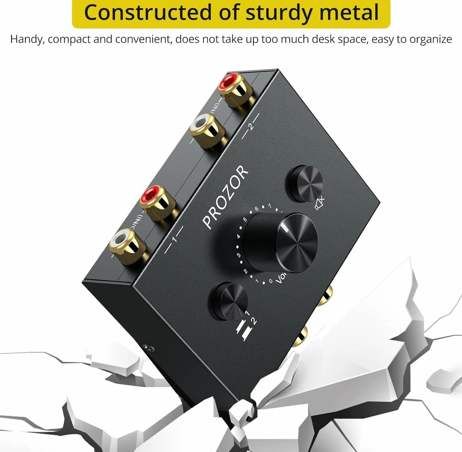 PROZOR Przełącznik audio stereo RCA 2 (1)-w-1(2)-wyjście dwukierunkowy przełącznik audio stereo R/L z przyciskiem wyciszenia i nie wymaga zasilania zewnętrznego