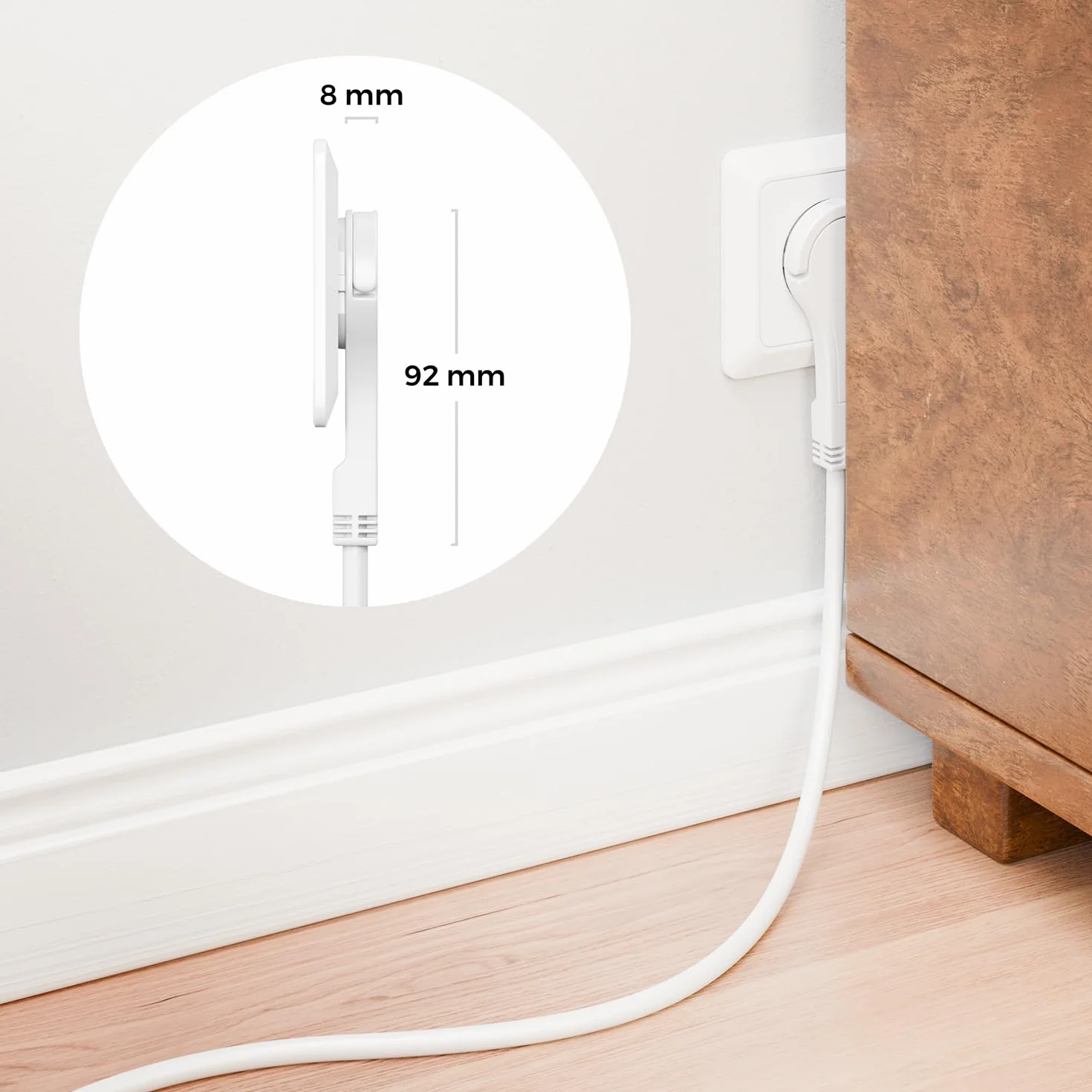 deleyCON 3,0m Kabel Zasilający Przedłużacz z Płaskim Wtykiem Ochronnym Przewód Prądu Przedłużenie 3680W Gospodarstwo Domowe Biuro Multimedia Biały
