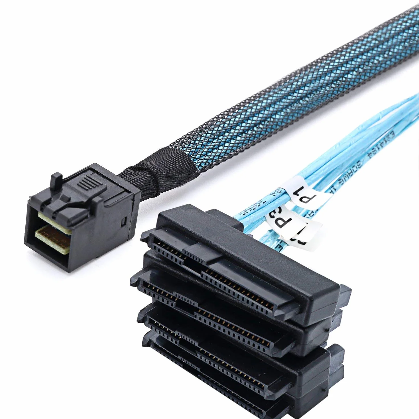 SFF-8643 Wewnętrzne złącza Mini SAS HD na (4) 29-pinowe złącza SFF-8482 z portem zasilania SAS 15-pinowym kablem 12 GB/S (1 m)