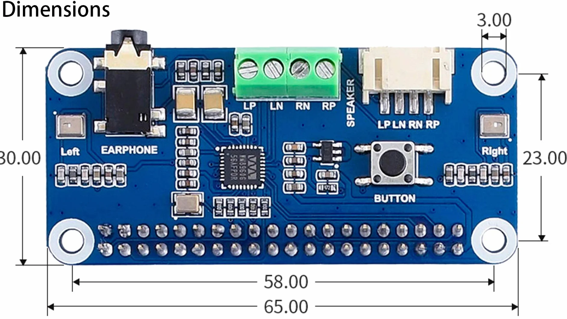 WM8960 czapka z kartą dźwiękową Hi-Fi do Raspberry Pi 5, 4B, 3B+, Zero 2W, Zero W, Zero WH
