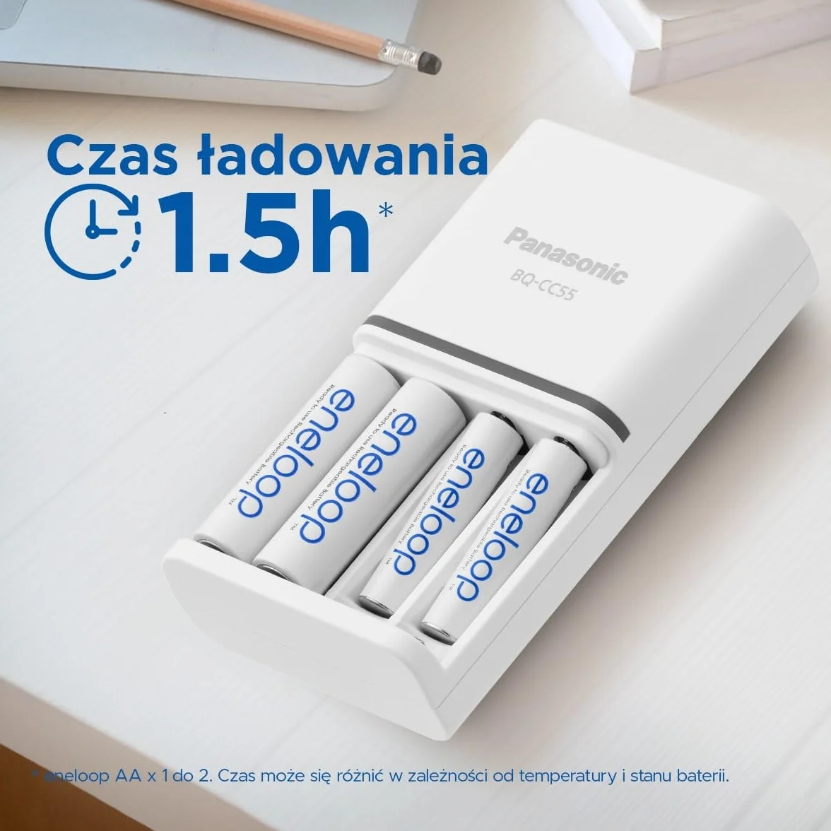 Panasonic eneloop SmartPlus Ładowarka do 1–4 akumulatorów AA/AAA Ni-MH z 4 wskaźnikami LED, Biała