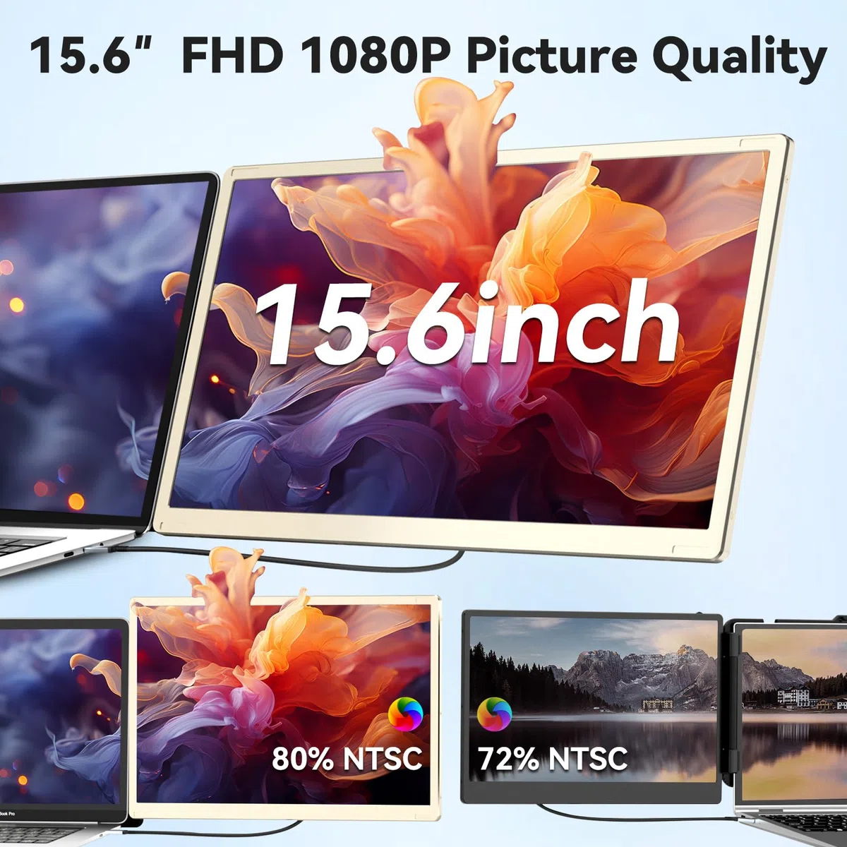 Przenośny monitor, ekran laptopa 15,6", ultracienki monitor podróżny z głośnikami USB-C, podwójny ekran FHD 1080p IPS, kompatybilny z Windows Chome Linux