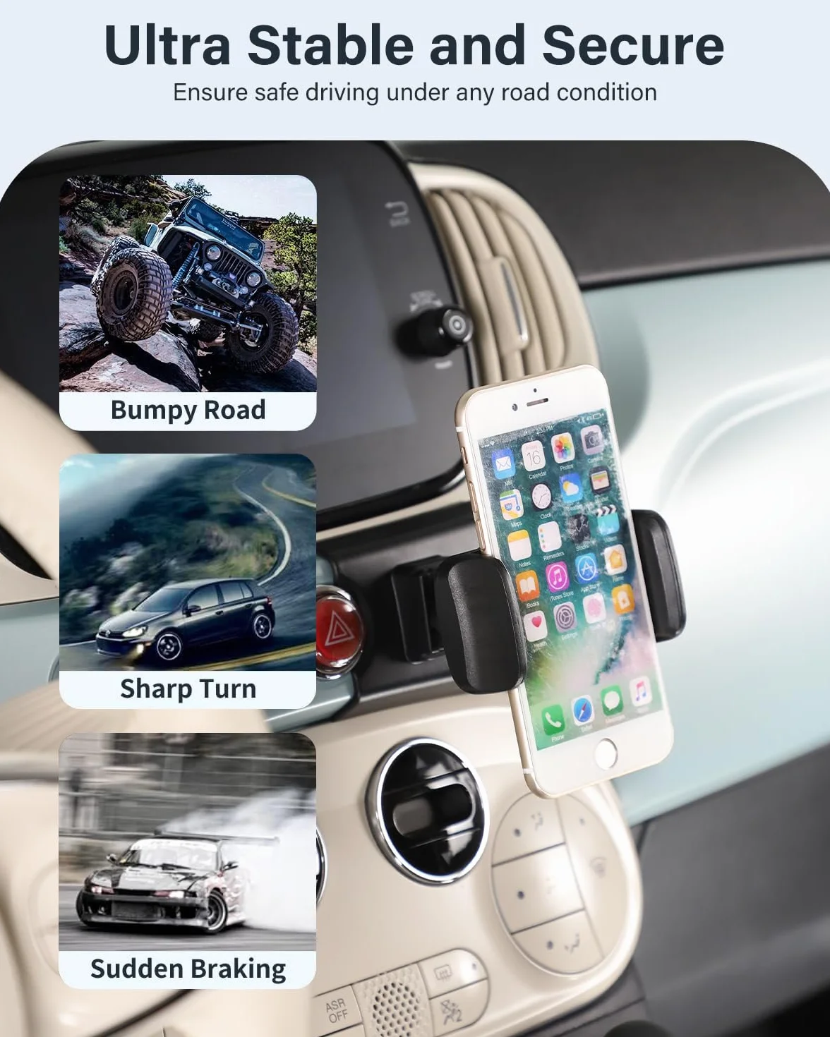 Samochodowy uchwyt na telefon komórkowy, kompatybilny z Fiat 500 2016-2024, konsola środkowa, uchwyt na telefon, obrót o 360°, stojak na telefon komórkowy, akcesoria samochodowe (Styl A)
