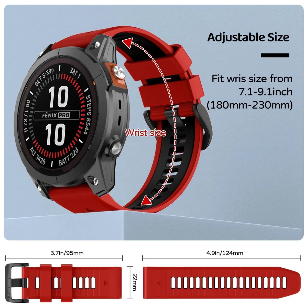 Pasek do zegarka Garmin Fenix 7 Pro / Fenix 7 / Fenix 6 / Fenix 6 Pro / Fenix 5 / Epix Pro 47 mm, 22 mm, silikonowy pasek zastępczy QuickFit do Garmin Forerunner 965 / 955 / 945 / 935