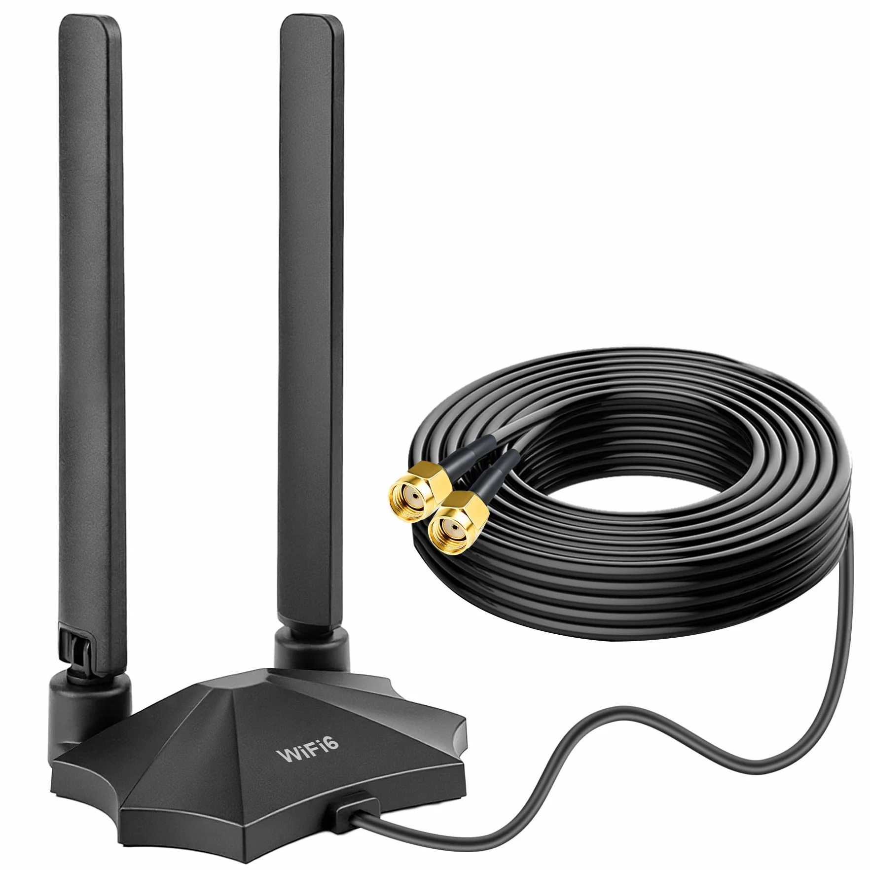 Trójzakresowa antena WiFi 6E RP-SMA z podstawą magnetyczną i przedłużaczem o długości 2 m do komputera, płyty głównej Bluetooth, routera WiFi 6, kamery Wi-Fi, karty PCI