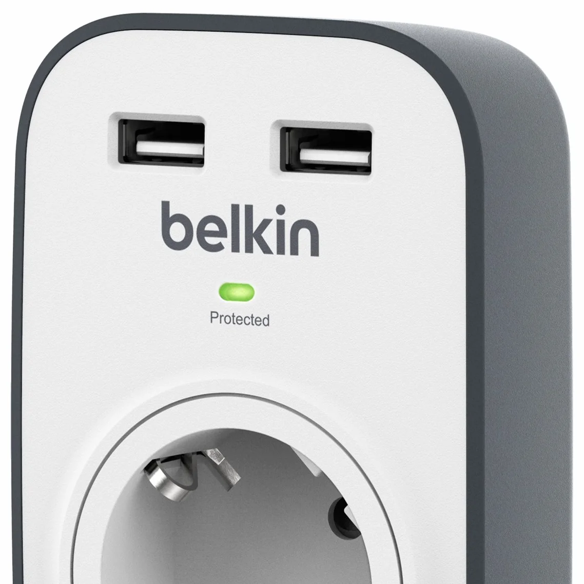 Belkin Surgecube Gniazdo Przeciwprzepięciowe 2 złącza USB Biały Szary