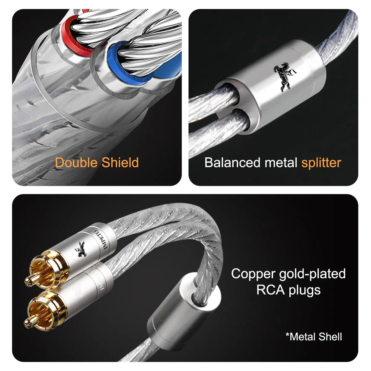 Impeto Kabel audio Hi-End 3,5 mm jack na cinch, S-OCC 3,5 mm na 2 RCA cinch, stereo kabel audio Y do telewizora, komputera, telefonu komórkowego, odtwarzacza MP3, głośnika, kina domowego, wzmacniacza